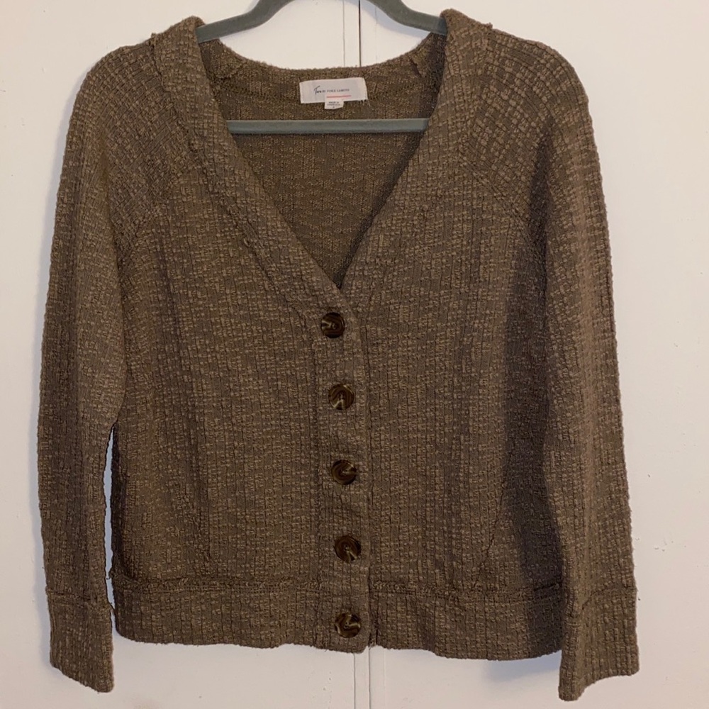Two by Vince Camuto Crop Cardigan Sweater Oliver Green Knubby Slub Knit Small
